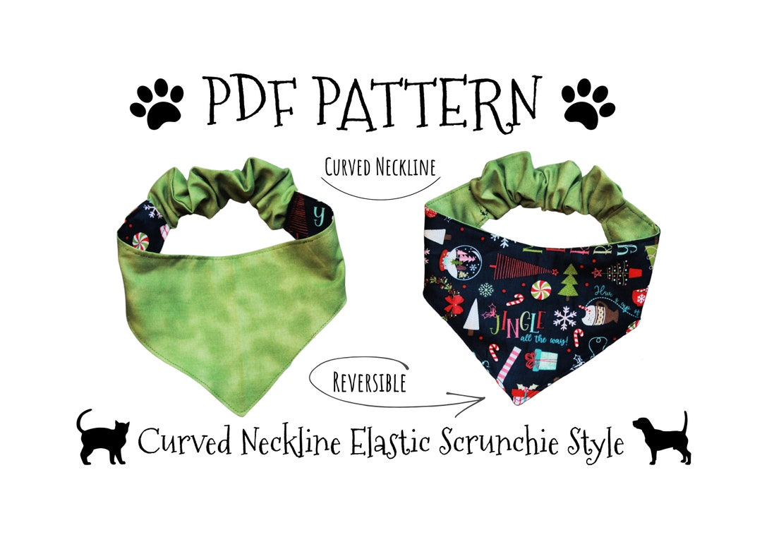 PDF PATTERN Curved Neck Elastic Scrunchie Style Dog Bandana Tutorial