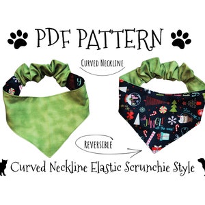 PDF PATTERN Curved Neck - Elastic Scrunchie Style Dog Bandana Tutorial + Templates - Instant Download - PDF