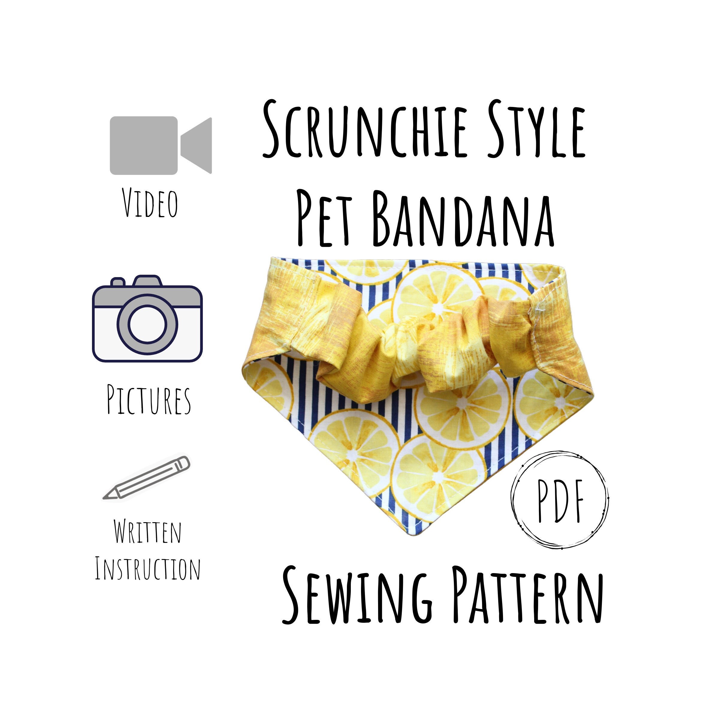 PDF PATTERN Elastic Scrunchie Style Dog Bandana Tutorial Etsy