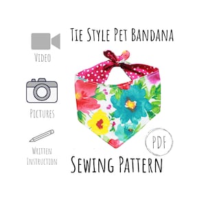 Video Tutorial & Written PDF PATTERN/Tutorial Dog Bandana - x5 sizes - Instant Download - PDF - Templates, written and video instruction.