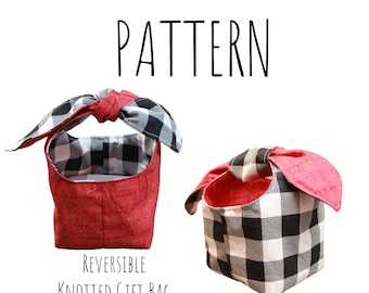 PDF PATTERN Knotted Gift Bag Tutorial - 4"x4"x3.5" - templates + written instructions - Reversible Gift Bag