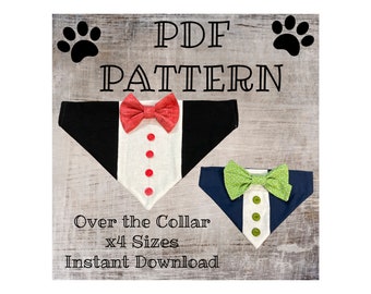 PDF PATTERN/Tutorial Bowtie Over the Collar dog Bandana - Instant Download - PDF - 4 sizes included