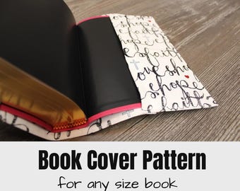 PDF Sewing Tutorial DIY Book Cover - Formula for custom sizes included - Fabric Book cover pattern