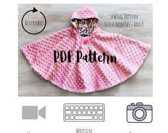 Reversible Poncho PDF PATTERN + Video Tutorial DIY-Carseat Poncho - Instant download - Poncho - Toddler - Carseat Poncho - Carseat Canopy