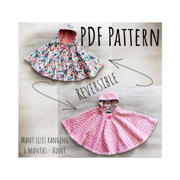 Reversible Poncho PDF PATTERN + Video Tutorial DIY-Carseat Poncho - Instant download - Poncho - Toddler - Carseat Poncho - Carseat Canopy