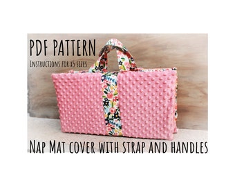 PDF Tutorial - Nap Mat Cover with strap and handles SEWING PATTERN/Tutorial. Mats measuring 5/8x19x45, 1x19x45, 2x19x44, 1x24x48, 2x24x48