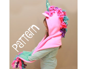 PDF PATTERN -Unicorn Hooded Scarf - Sewing Pattern - Instant download - Toddler and Youth Sizes - PDF Tutorial/Pattern