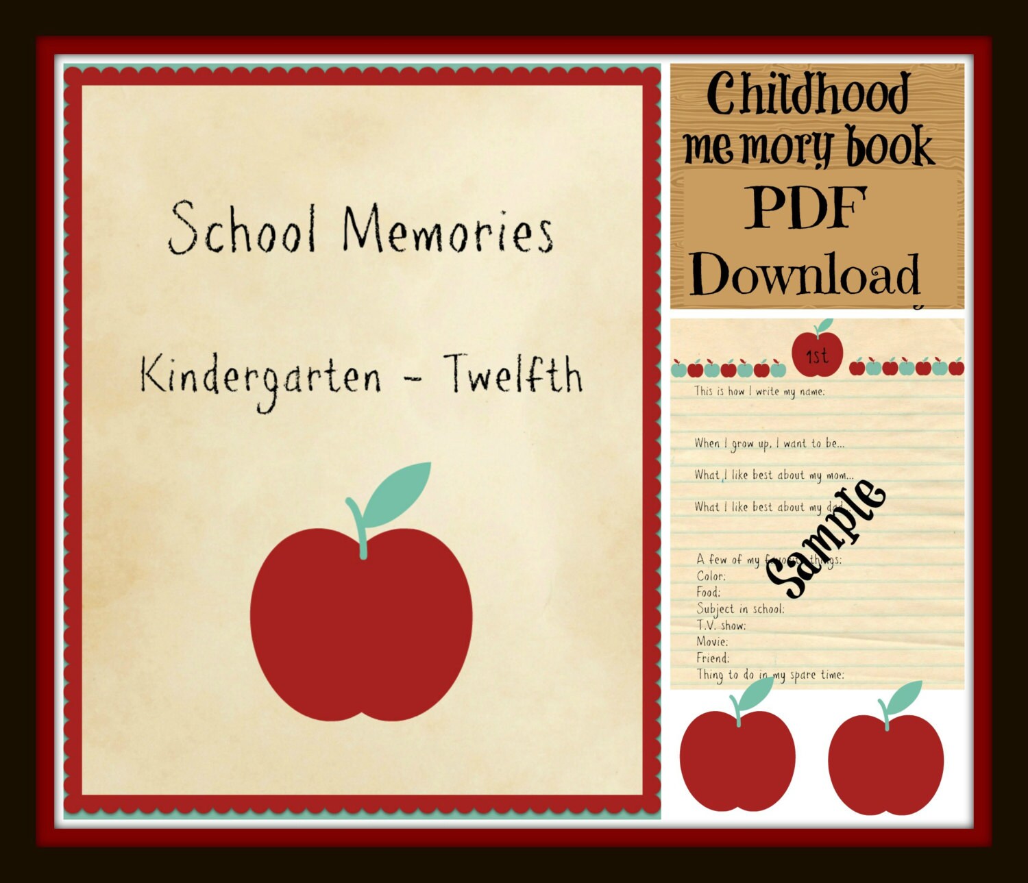 Memory Book Pdf Examples PDF - Instant Download - School Memory Book PRINTABLE - K-12 - Gift Log ...