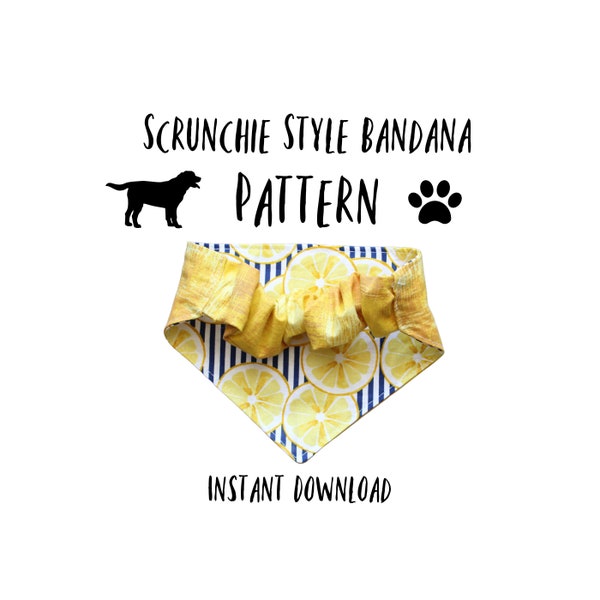 PDF PATTERN Scrunchie Style Dog Bandana Tutorial + Templates - Instant Download  - Stretchy - Elastic - Cute - DIY