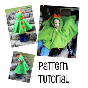 Dino Poncho - 5 sizes- PDF PATTERN - Instant download - Poncho -Dragon - Dinosaur - Carseat - Baby/Toddler/Youth S/Youth M/Youth L/Adult