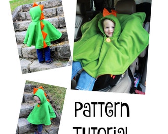 Dino Poncho - 5 sizes- PDF PATTERN - Instant download - Poncho -Dragon - Dinosaur - Carseat - Baby/Toddler/Youth S/Youth M/Youth L/Adult