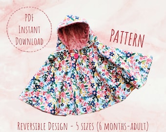 Reversible Poncho PDF PATTERN+ Video Tutorial DIY-Carseat Poncho - Instant download - Poncho - Toddler - Carseat Poncho - Carseat Canopy