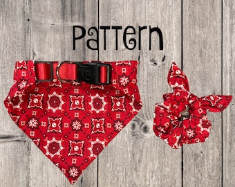 PDF PATTERN Coordinating Dog Bandana and Hair Scrunchie Pattern/Tutorial - Over the Collar dog Bandana -x 4 sizes- Instant Download - PDF