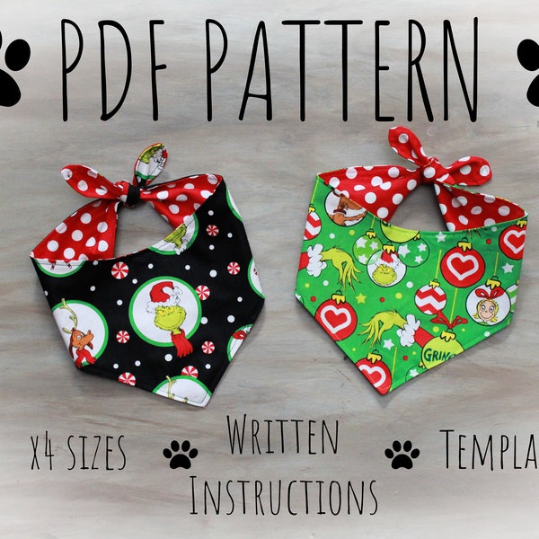 PDF Pattern/Tutorial Pet Bandana - x5 sizes - Instant Download - PDF - Pet Scarf - Kerchief - Bandana DIY - + Video Instruction