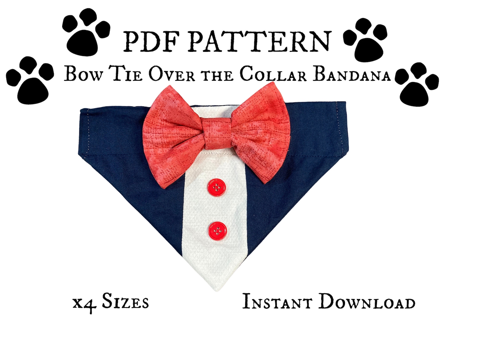 PDF PATTERN/Tutorial Bowtie Over the Collar dog Bandana Etsy