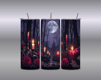 Gothic Weihnachtskerze Wald Tumbler Wrap PNG 30oz Sublimation Dark Holiday Moonlight Designs Digital