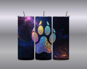 Galaxy Paw Print Tumbler Wrap: Rainbow Leopard Design (Digital Download)