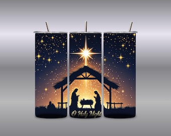 Krippe Becher Wrap – Heilige Nacht Weihnachten Digital Design | 30 Unzen gerade dünne Sublimation