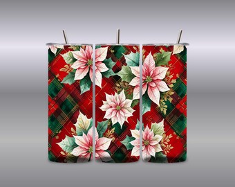 Poinsettia Plaid Tumbler Wrap: Weihnachten Blumenmuster (digitaler Download, kaufen Sie 1, erhalten Sie 3 gratis)