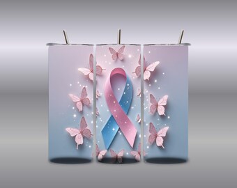 Pregnancy Loss Awareness Tumbler Wrap: Ribbon & Butterflies (Digital PNG)