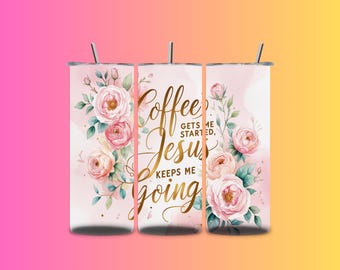Floral Christian Tumbler Wrap: Jesus Quote, Pink Peonies (Digital Download, 4 Designs Included)