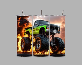 Green Monster Truck Fire Wrap – 30oz Tumbler PNG + 3 Bonus Wraps!