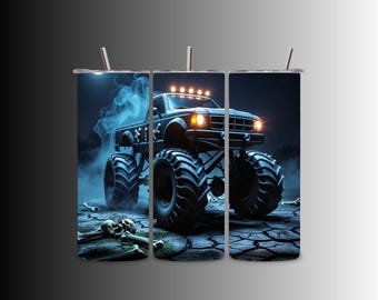 Halloween Monster Truck Tumbler Designs: Graveyard Bone PNG Wraps (Digital Download