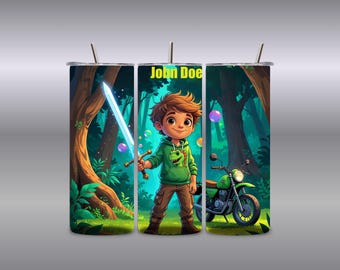 Personalized Boy's Adventure Tumbler Wrap: Forest Sword Design (Digital PNG, 20oz/30oz