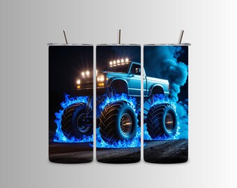 Blue Flame Monster Truck Tumbler Wrap: 30oz Sublimation PNG (Digital Download)