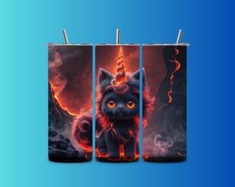 Gothic Unicorn Kitty Tumbler Wrap – 30oz Halloween Lava Caticorn Bundle – 4 PNG Files