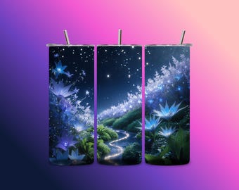 Celestial Garden Tumbler Wraps – Night Sky Floral Fantasy, 4-Pack Digital Download for 30oz Tumblers