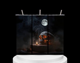 Leuchtender Totenkopf im Kerzenlicht | Dunkle Halloween-Wanddeko | Gotischer Mondschädel (Digitaler Download)