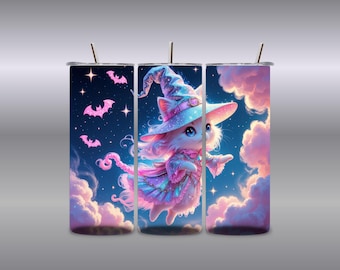 Pastel Witch Cat Tumbler Wrap: Kawaii Halloween 30oz PNG (Digital Download