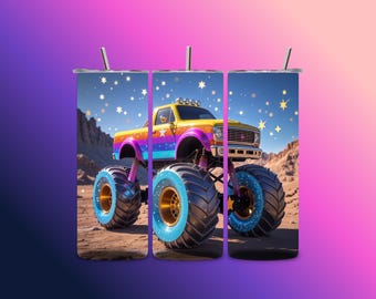 Rainbow Sparkle Monster Truck Wraps – 4 Colorful Digital Designs for 30oz Tumblers