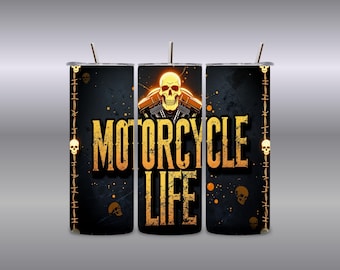 Motorcycle Skull Tumbler Wrap: Barbed Wire Biker Design (Digital PNG Download 30oz