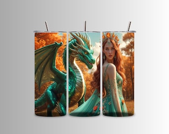 Dragon & Elf Princess Tumbler Wraps: Fantasy Autumn Art (Digitaler Download)