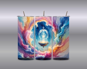 Celestial Cosmic Laternen Tumbler Wrap PNG Galaxy Aquarell Nebel 30oz Sublimation Fantasy Digital Download