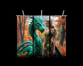 Autumn Elf and Dragon Tumbler Wraps: Fantasy Fall PNG Set (Digital Download)