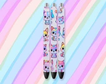 Kawaii Dog & Fox Pen Wrap Bundle – Holographic Stickers (Digital Download)