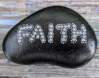 Hand-Painted FAITH Rock Paperweight, Inspirational Garden Decor Touchstone