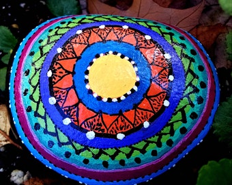 Hand Painted Mandala Rock Paperweight, Customizable Garden Decor