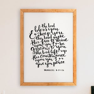 Printable Numbers 6:24-26 Bible verse wall art, The Blessing art print, The Lord bless you and keep you benediction decor