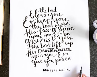 Numbers 6:24-26 Bible verse wall art, The Blessing art print, The Lord bless you and keep you benediction decor