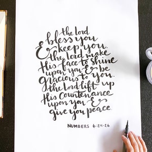 Numbers 6:24-26 Bible verse wall art, The Blessing art print, The Lord bless you and keep you benediction decor