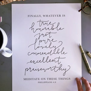 Philippians 4:8, Whatever is True Bible verse wall art, Meditate on these things Scripture painting