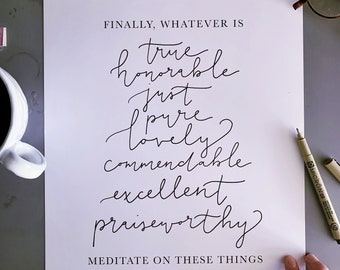 Philippians 4:8, Whatever is True Bible verse wall art, Meditate on these things Scripture painting