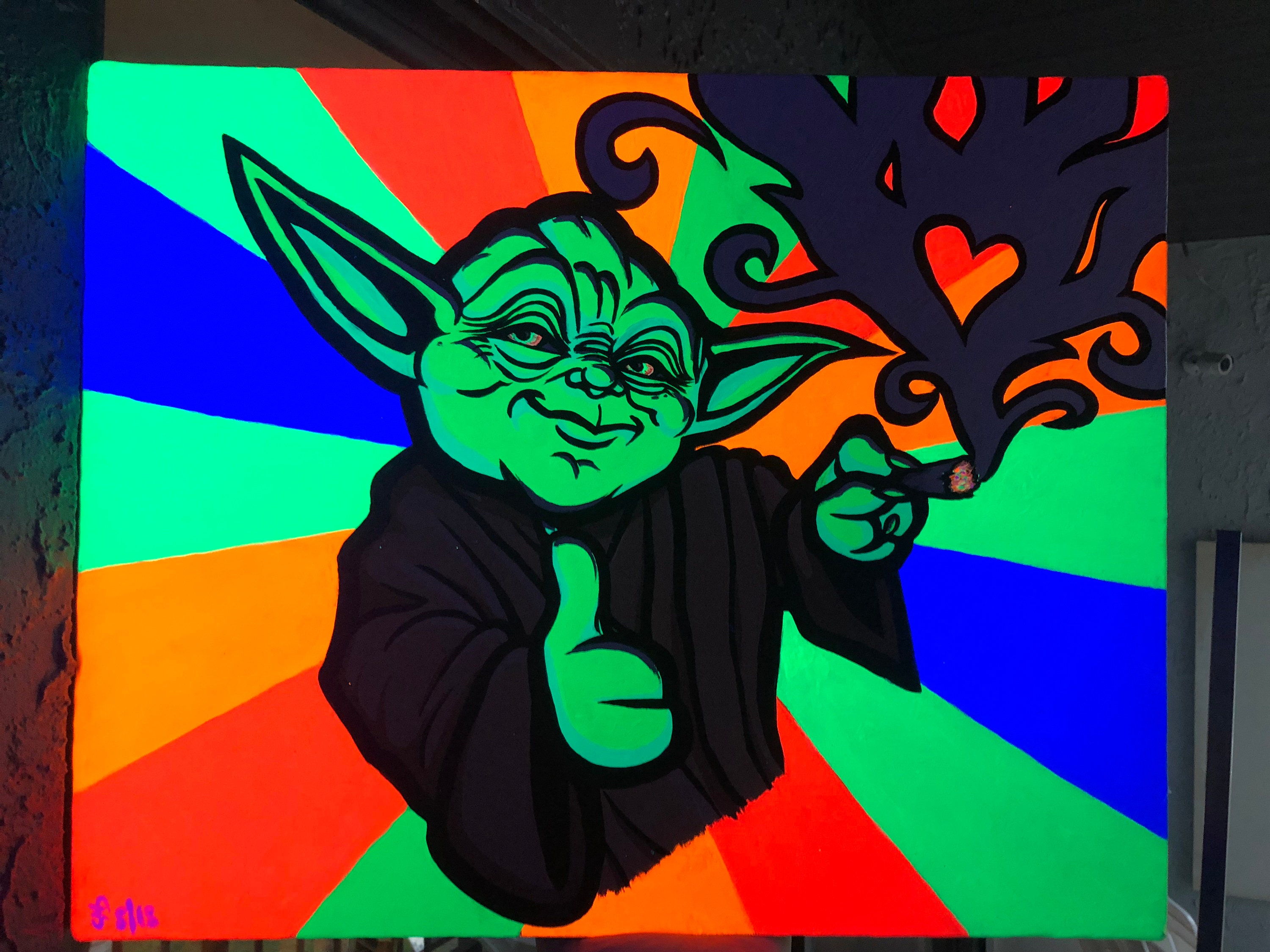 Yoda Bright hand painted canvas art acrylics 20X16 Etsy