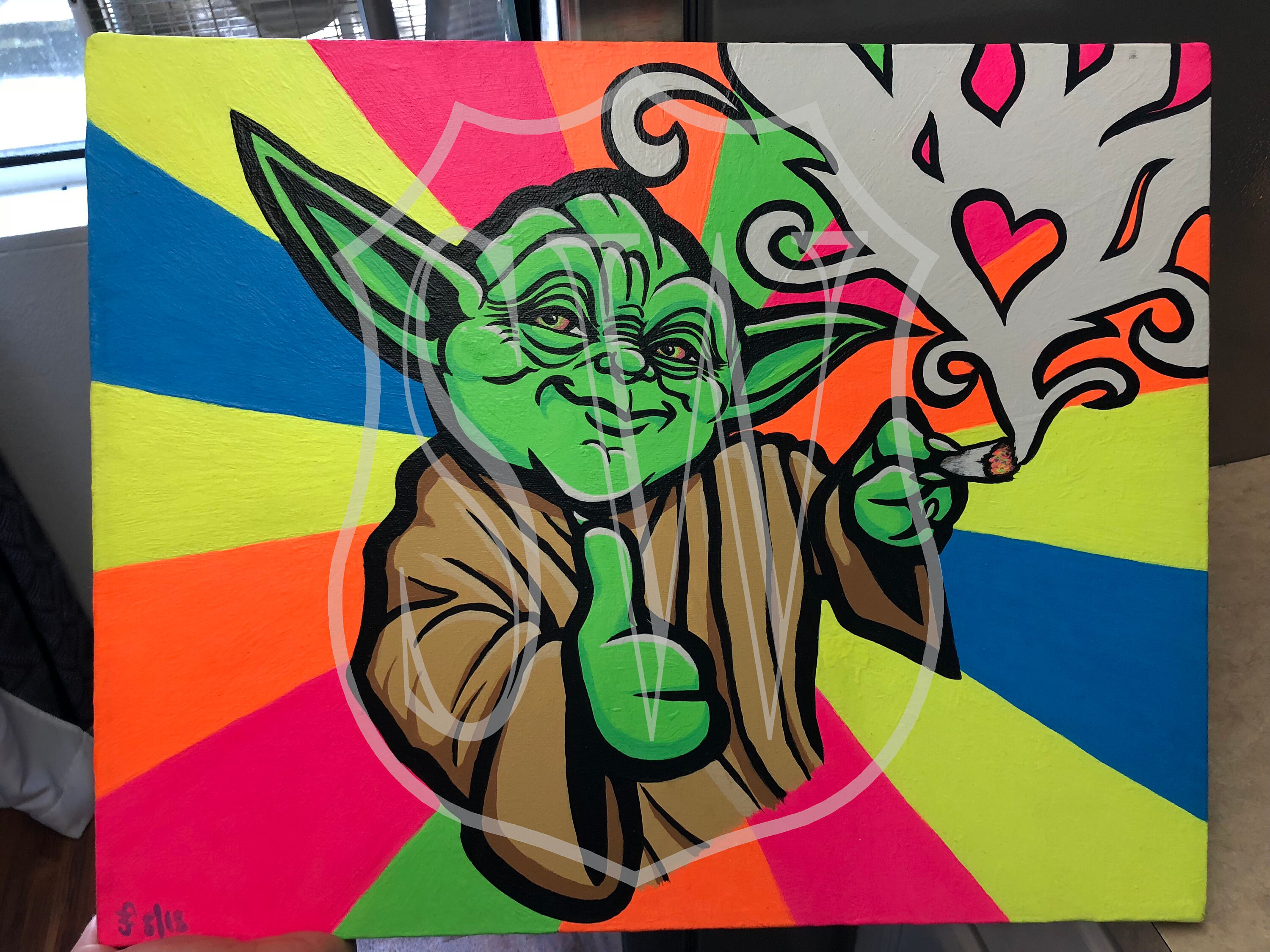 Yoda Bright Hand Painted Canvas Art Acrylics 20X16 Etsy UK