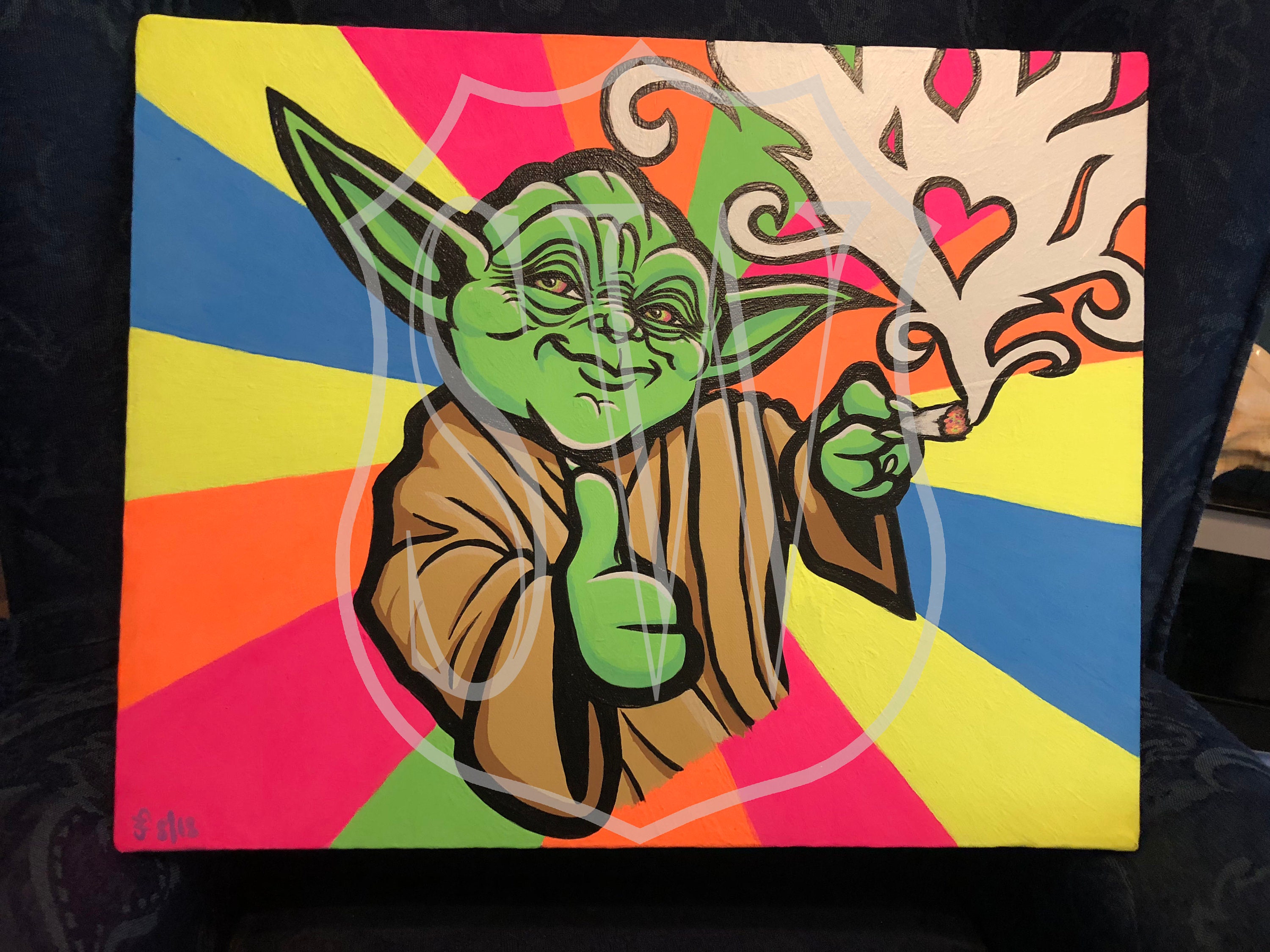 Yoda Bright Hand Painted Canvas Art Acrylics 20X16 Etsy UK