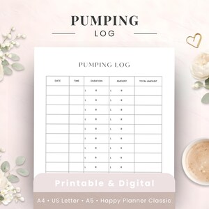 Pumping Log Printable Milk Output Tracker, Pump Session Record With ...